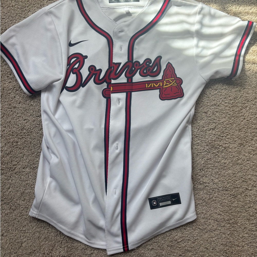Kids White Braves Baseball Jersey